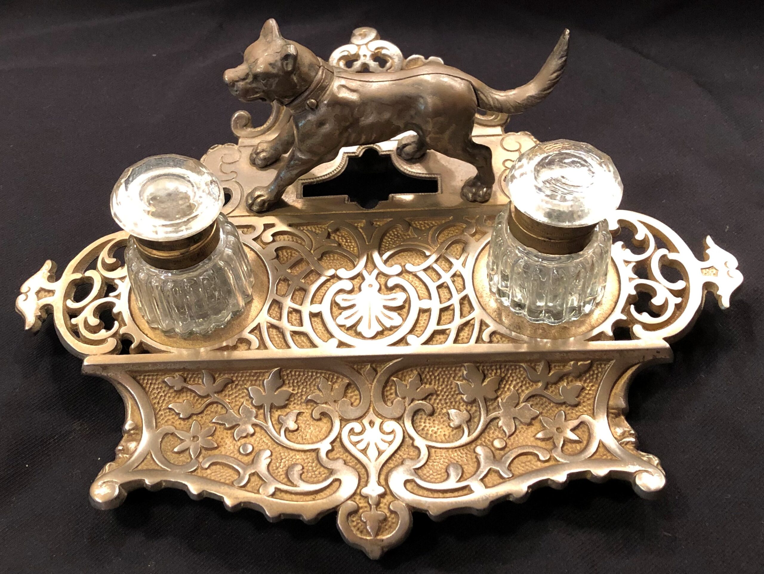 Dog – Double Brass Inkstand
