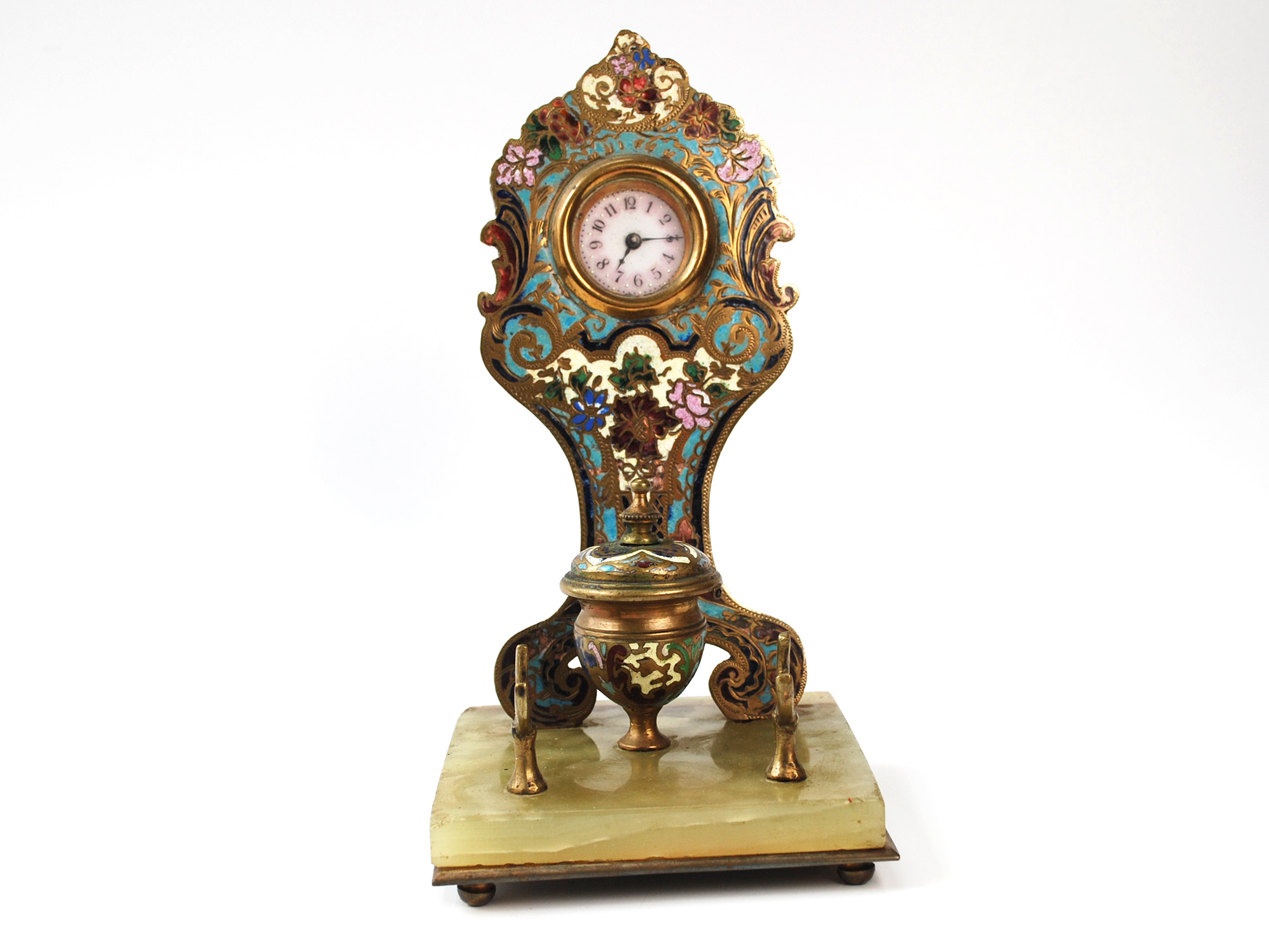 Champlevé Inkwell with Clock, Pen Rest