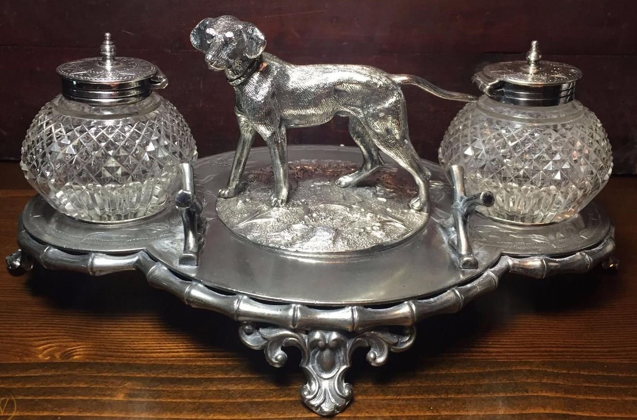 Dog – Silver Double Inkstand