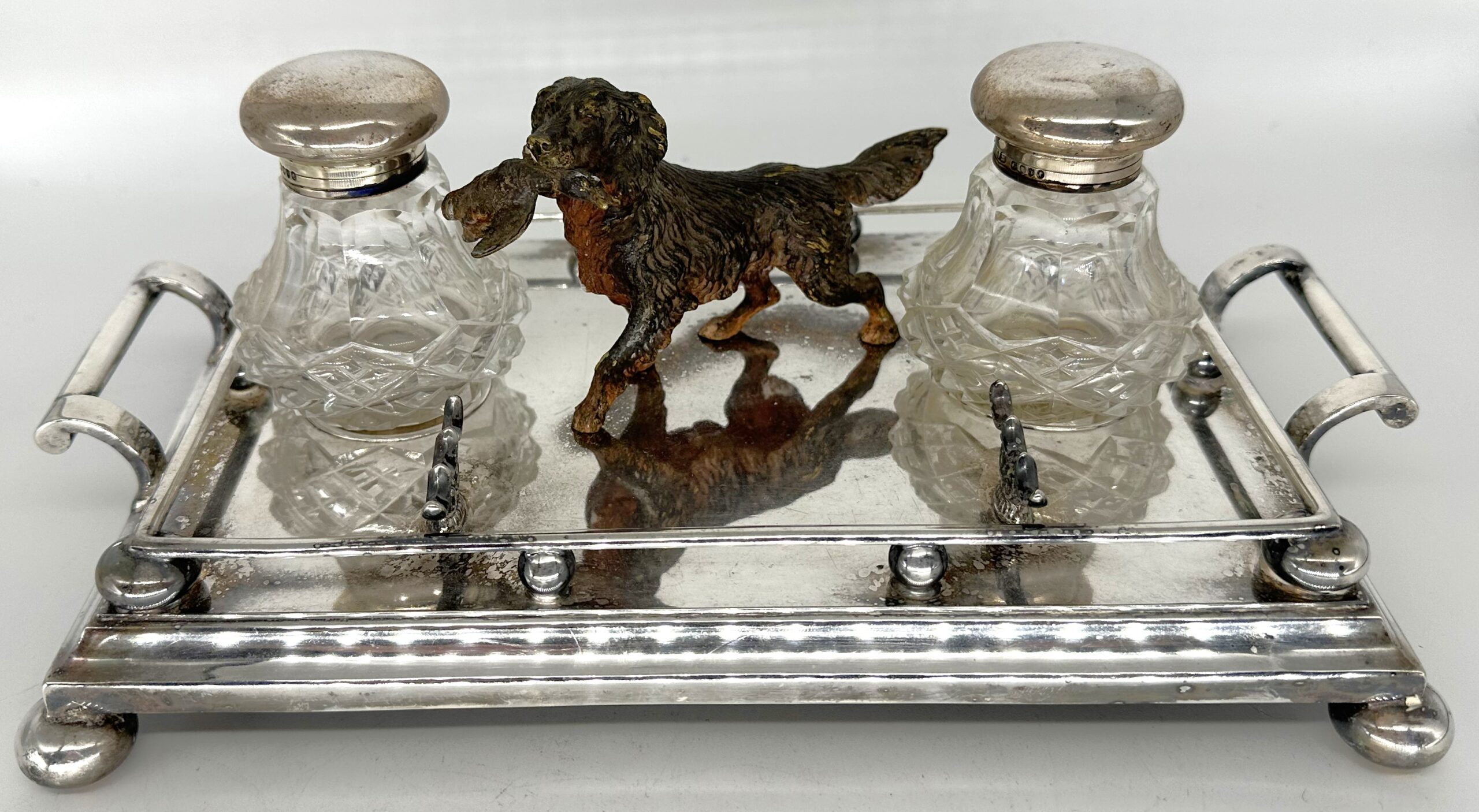 Dog with Bird – Silver Inkstand