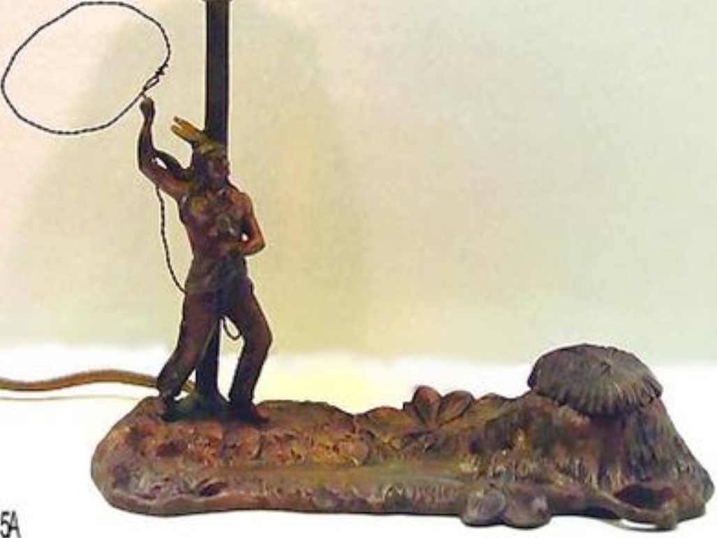 Slag Glass Lamp with Indian Inkstand