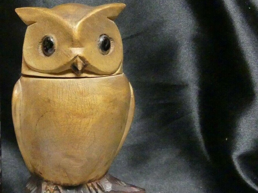 Owl – Glass Eyes – Carved Wood