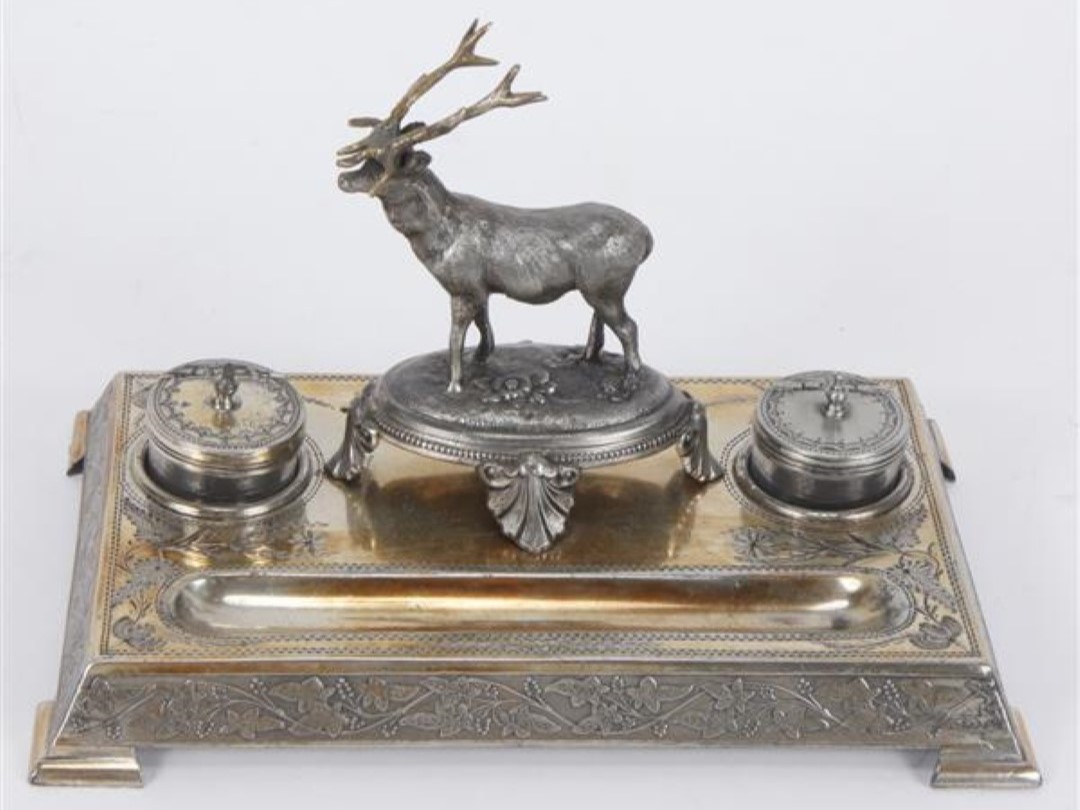 Silverplated Standish with Stag