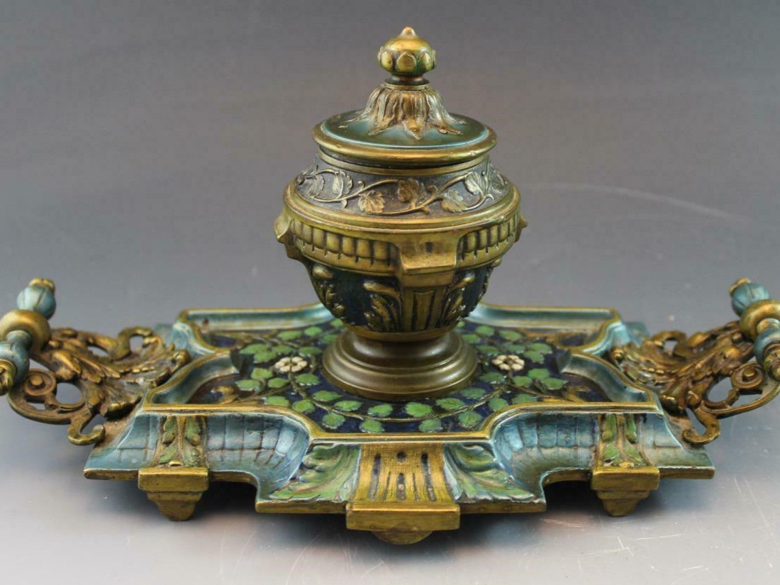 Flowered Art Nouveau Bronze Inkstand