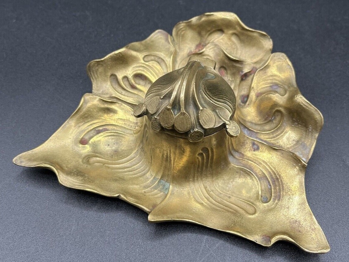 Art Nouveau Brass Inkwell