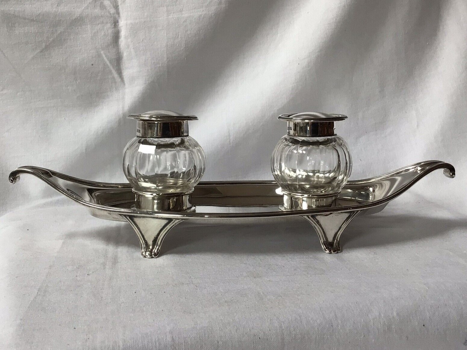 Sterling Silver Inkstand with Boat-Shaped Base