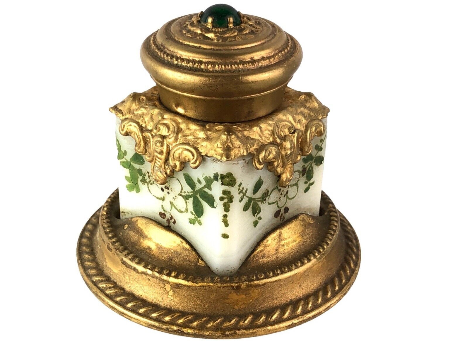 Hand-painted Milk Glass with Brass Fixtures