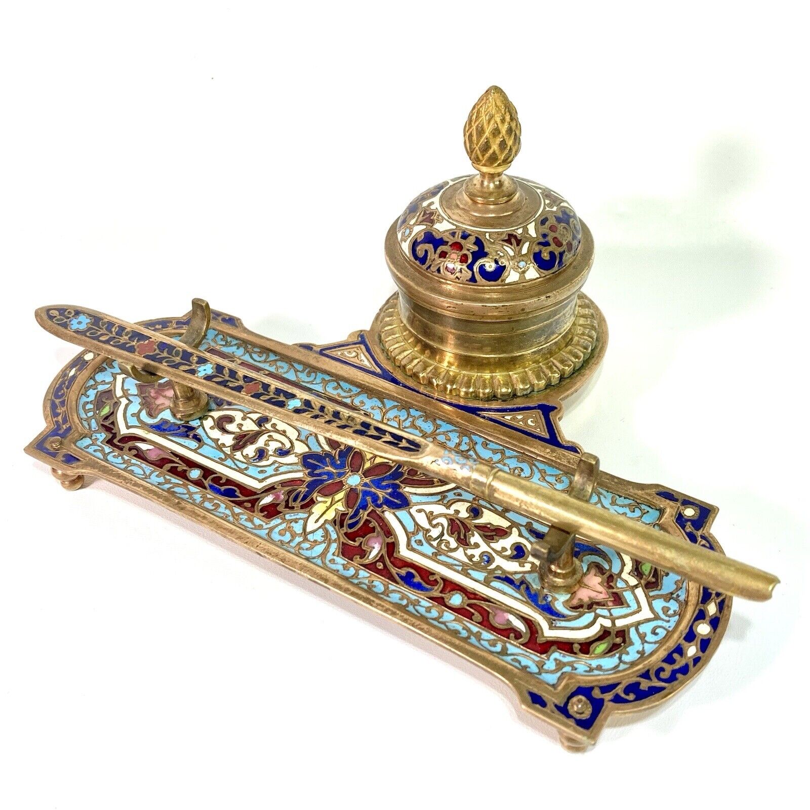 Champleve Enamel Inkwell & Pen Holder