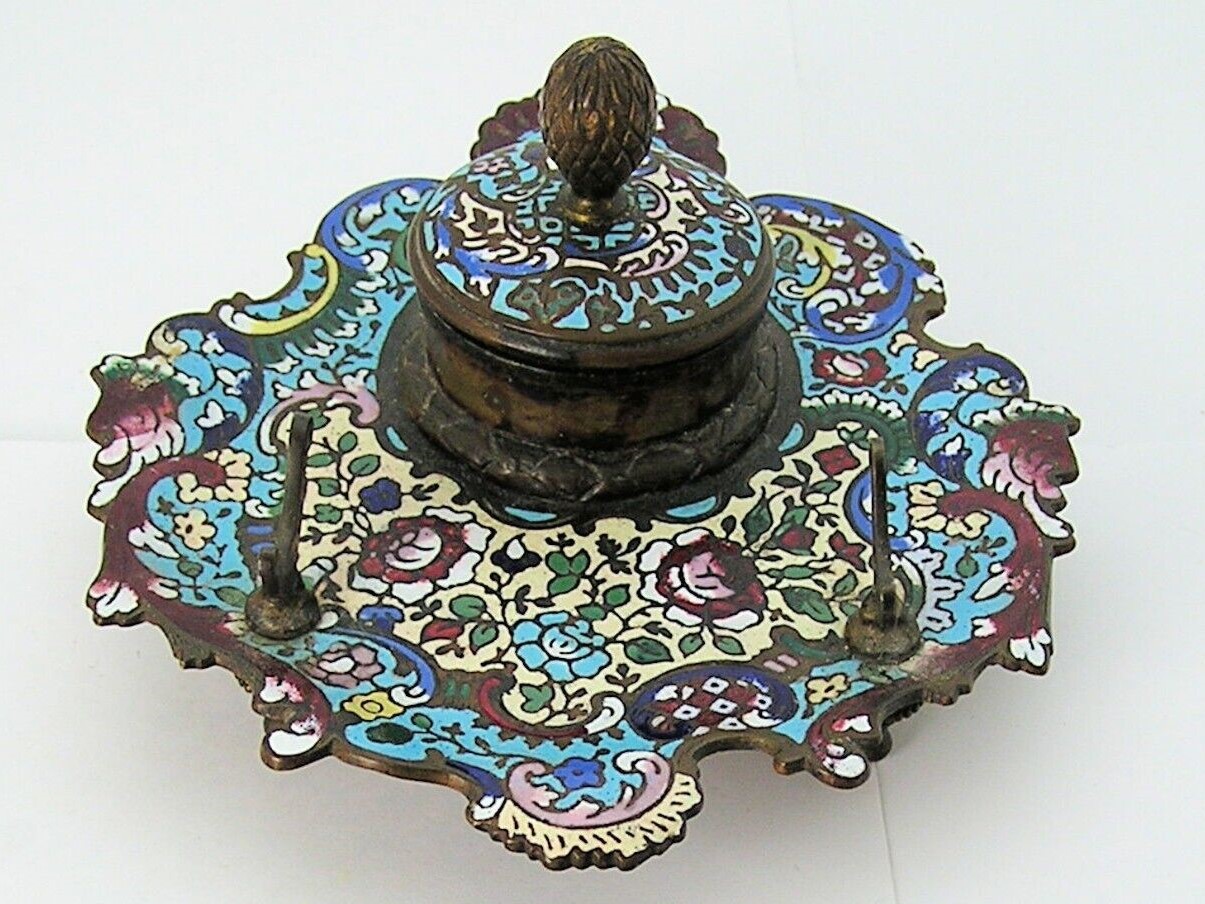 Cloisonné Inkwell & Matching Tray