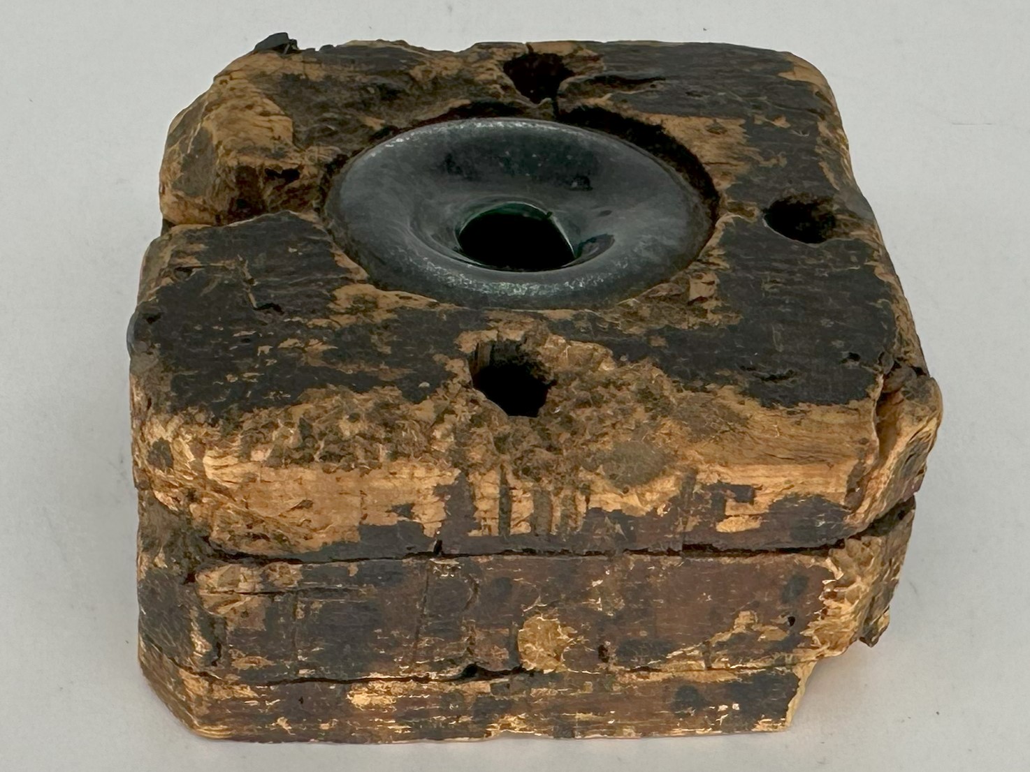 Cork Inkstand with Early Free Blown Glass Inkwell