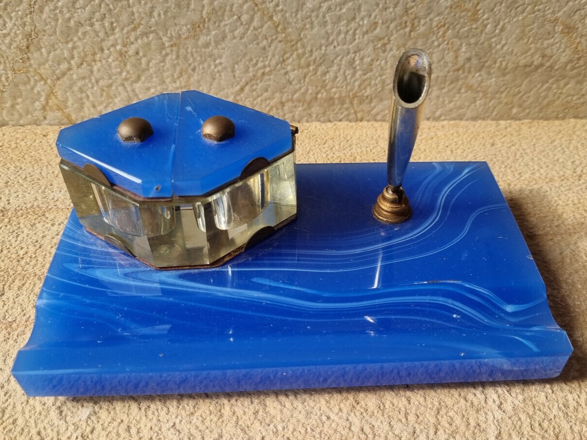 Art Deco Blue Glass Desk Piece