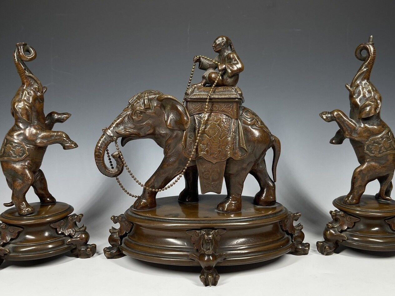Orientalist Elephant Inkstand Sculpture Set