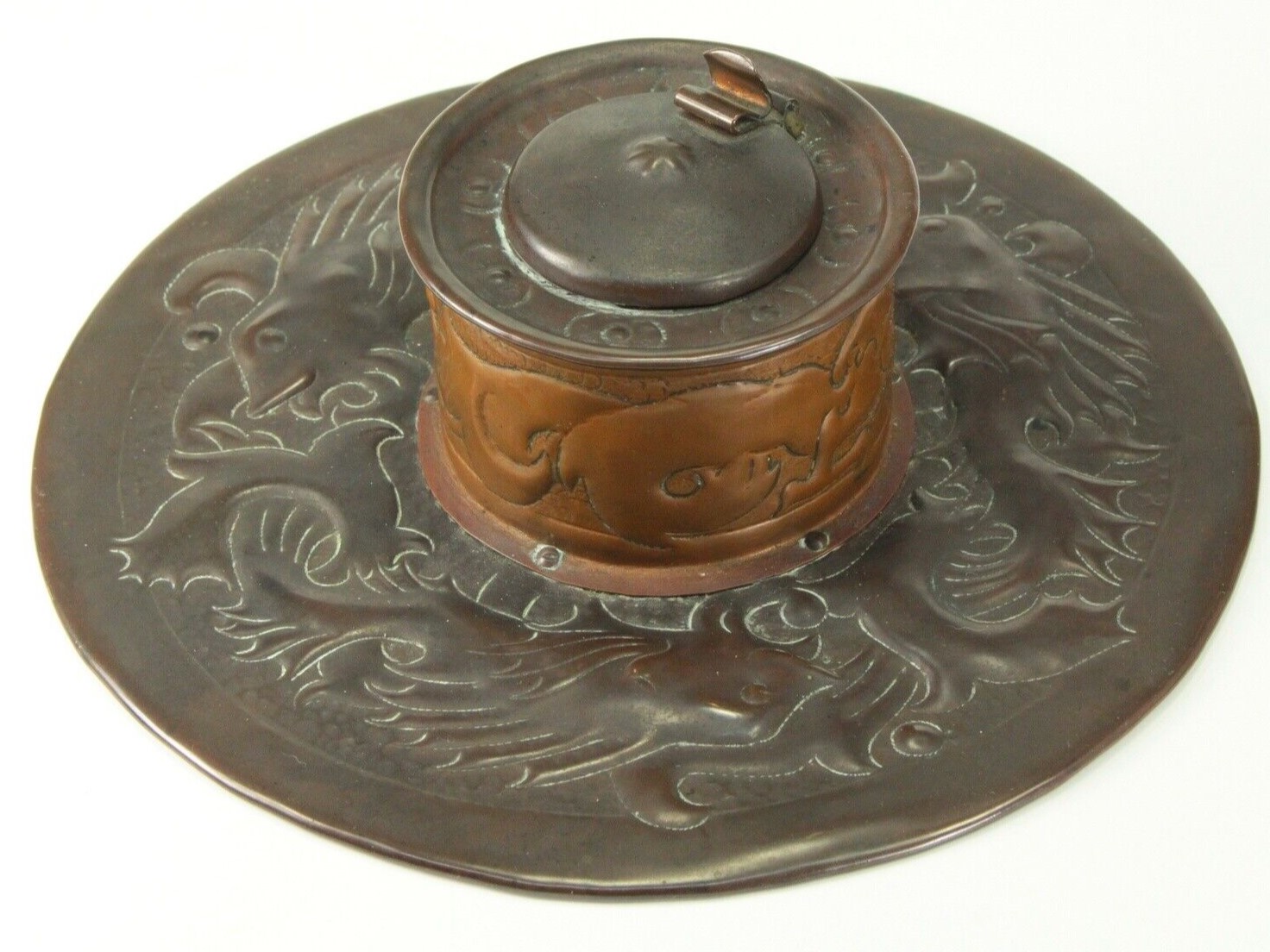 Newlyn School Arts & Crafts Hammered Copper Inkstand
