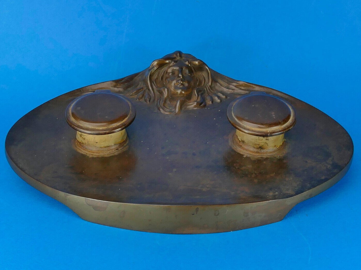 Art Nouveau Double Inkstand with Woman’s Head