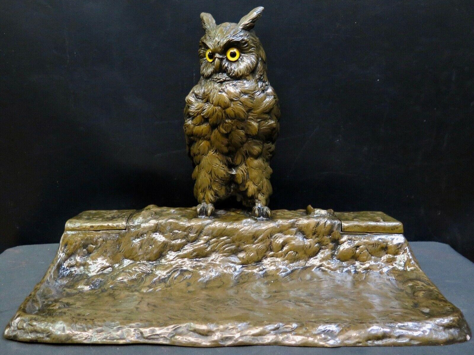 Bronze Owl Inkstand