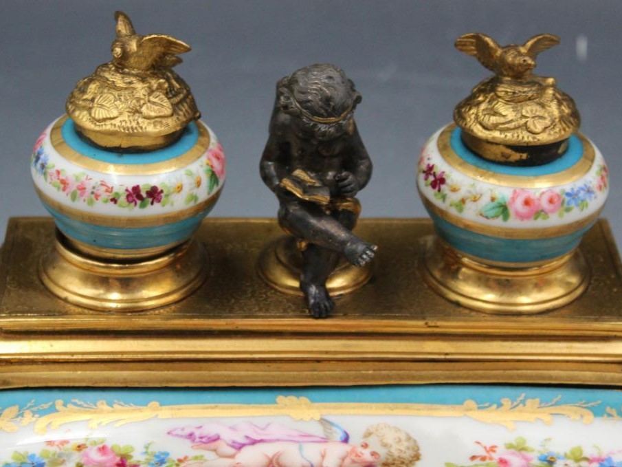 French Porcelain Inkstand with Cherub