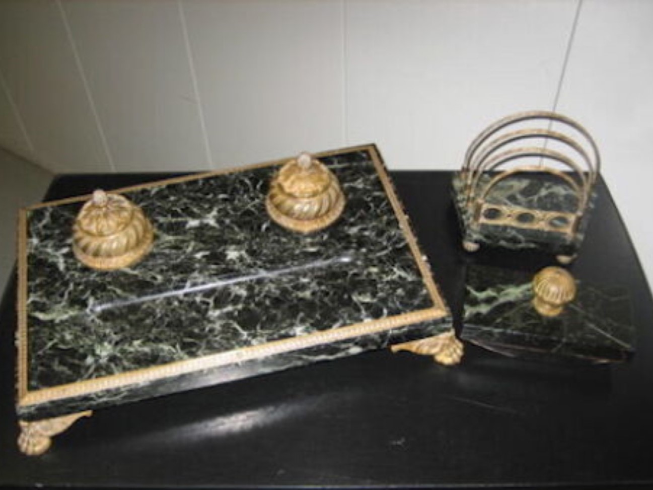 5 Piece Marble & Brass Desk Set