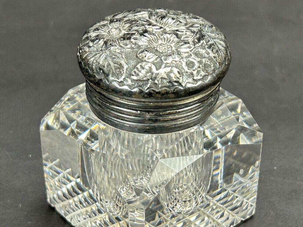 Sterling Silver and Glass Inkwell