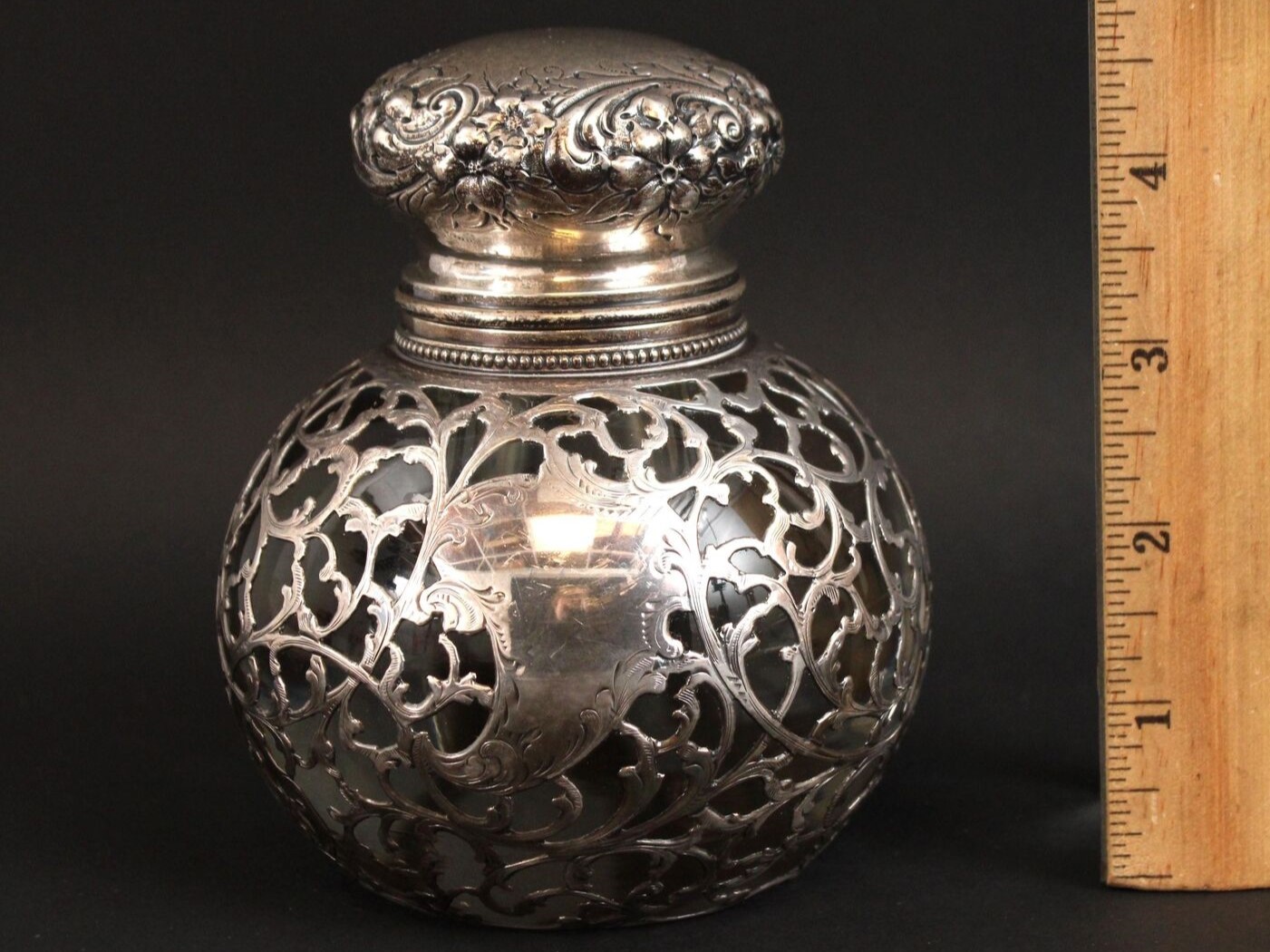 Glass Inkwell with Sterling Silver Overlay