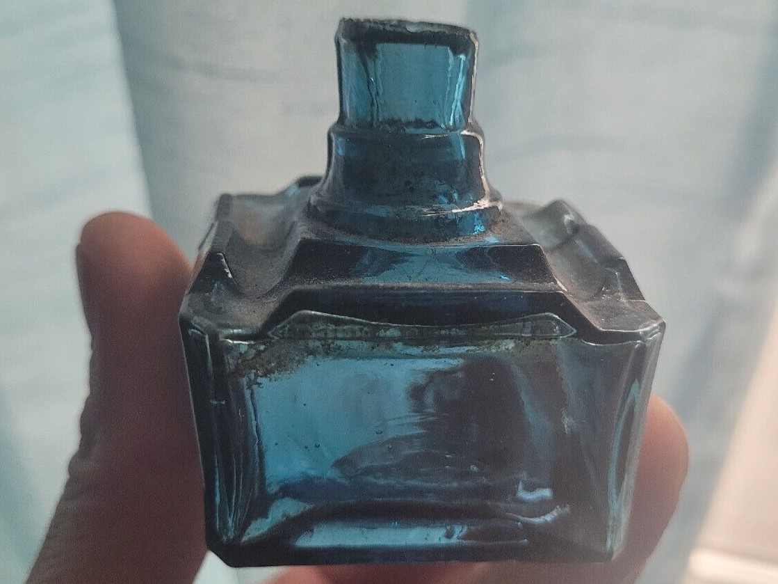 Victorian Teal Blue Penny Inkwell