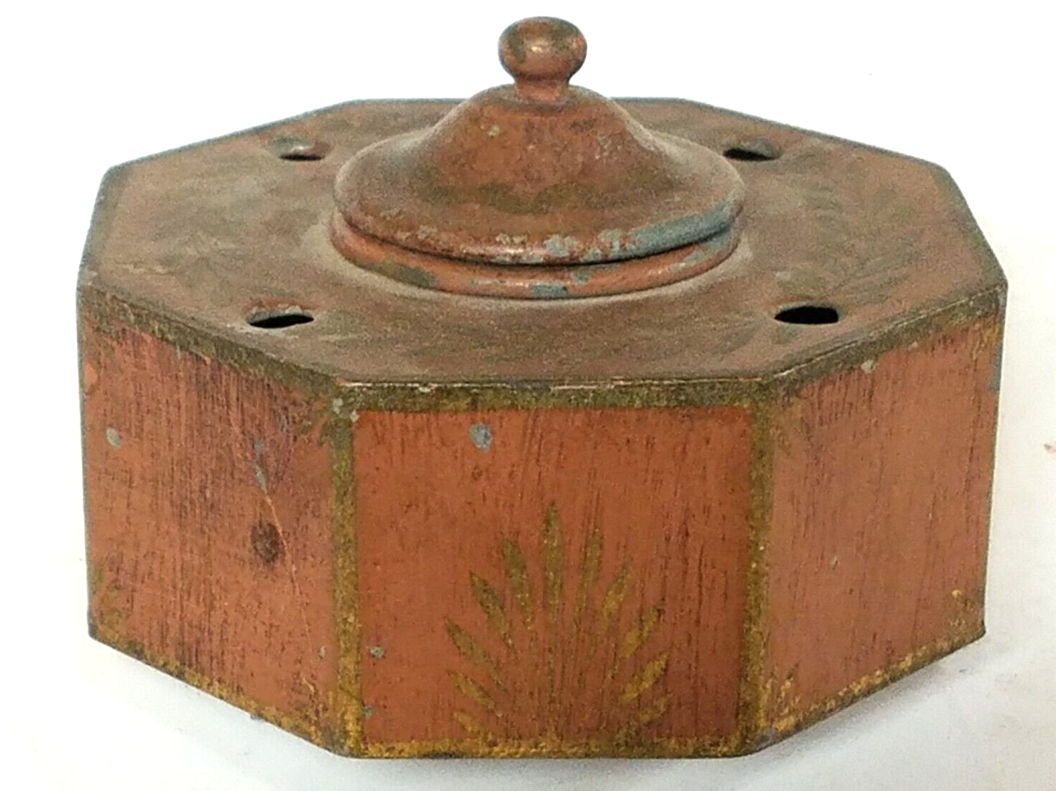Tin Inkwell with Redware Cup