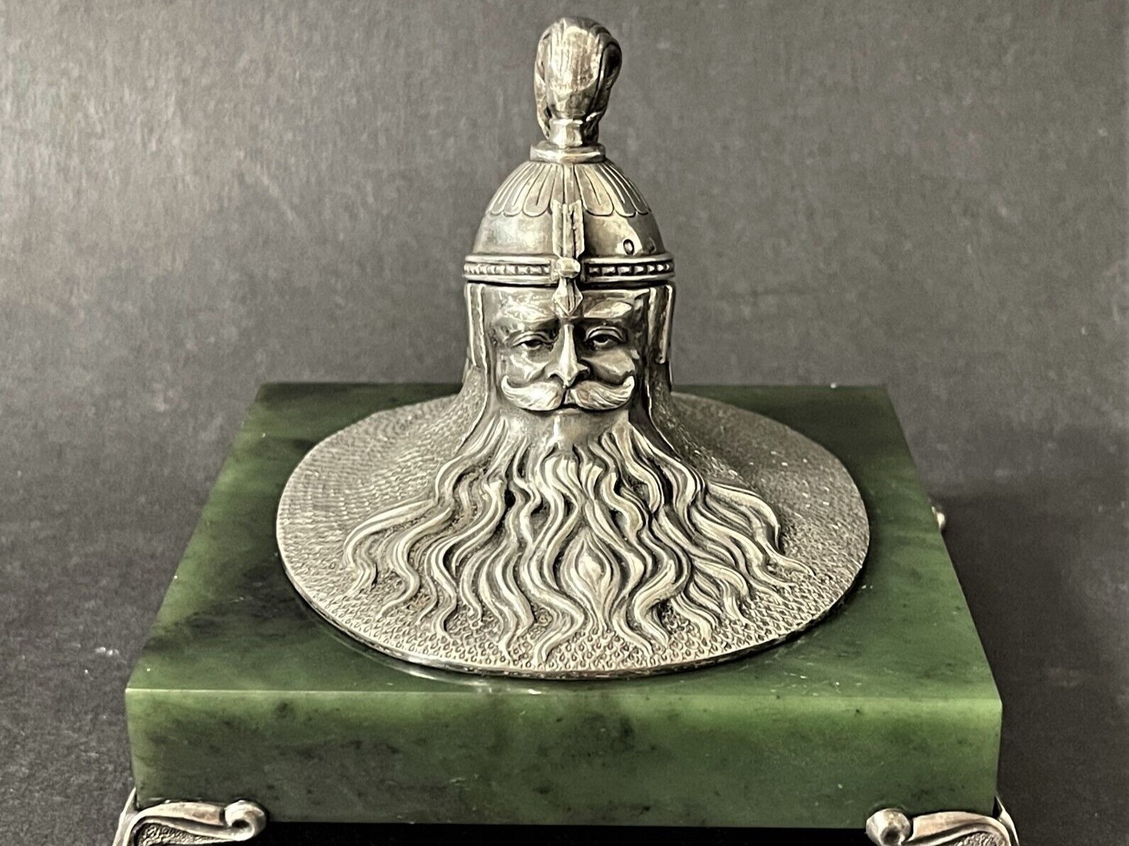 Silver and Jade Bogatyr Inkwell