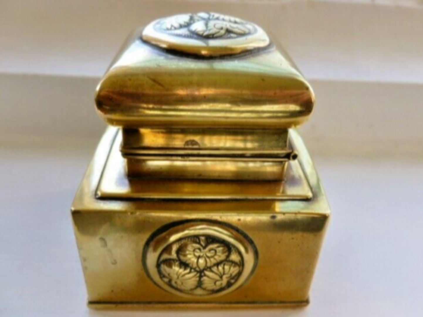 Brass Inkwell with Lotus Design