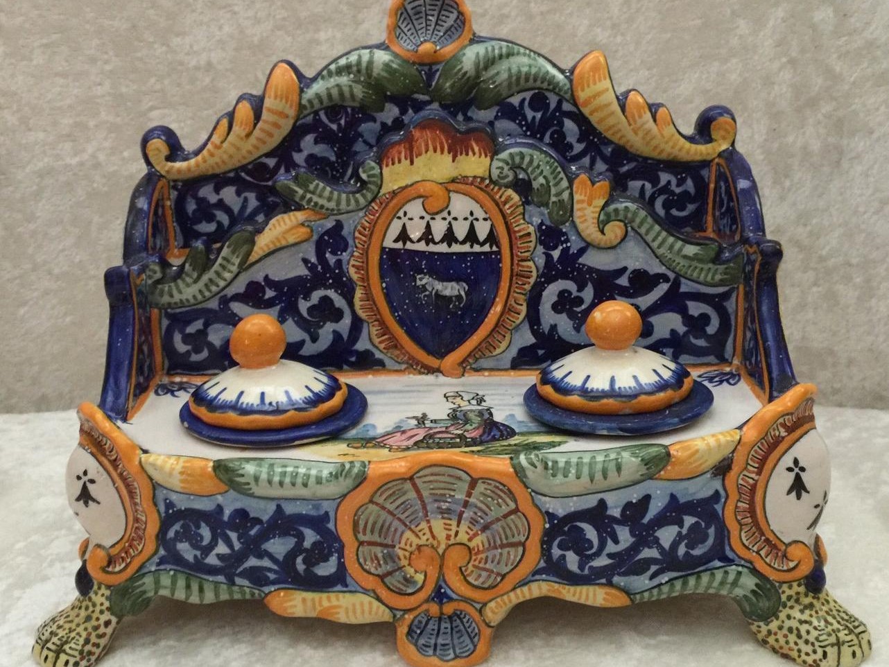 Henriot Quimper Combination Inkwell and Letter Holder