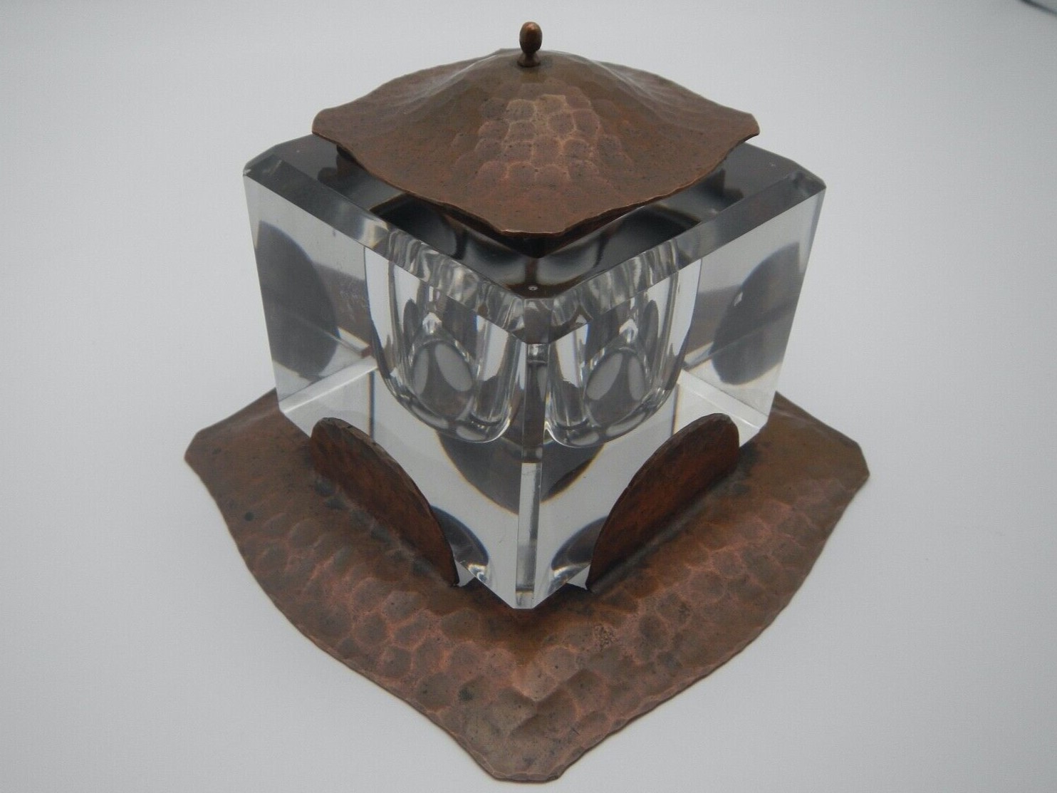 Hand Hammered Copper with Glass Inkwell