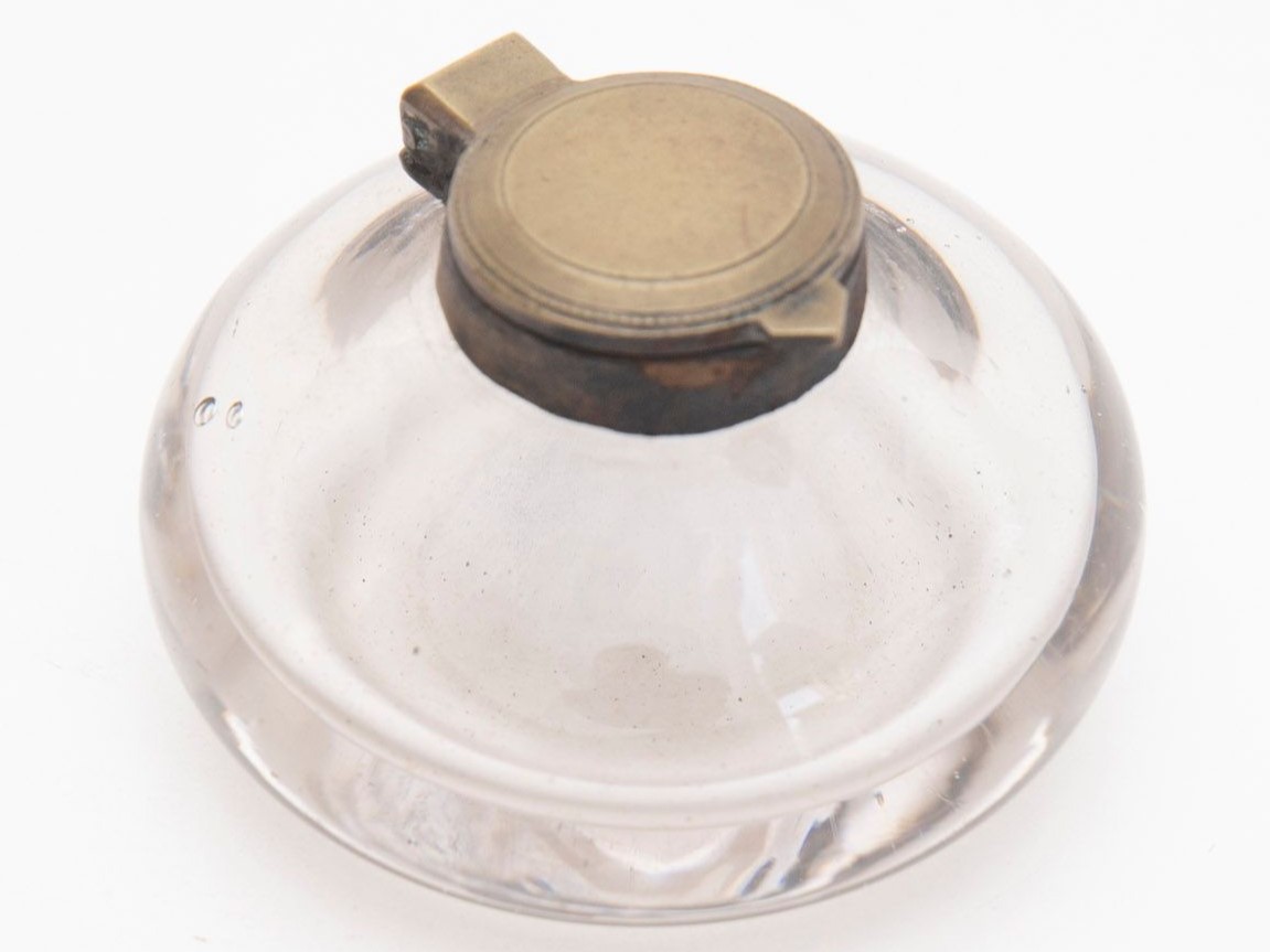 Round Glass Inkwell with Brass Lid