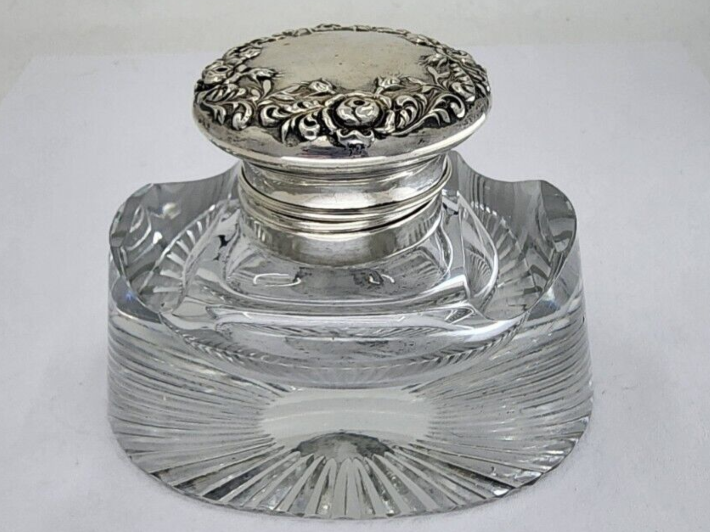 Crystal Inkwell with Sterling Lid