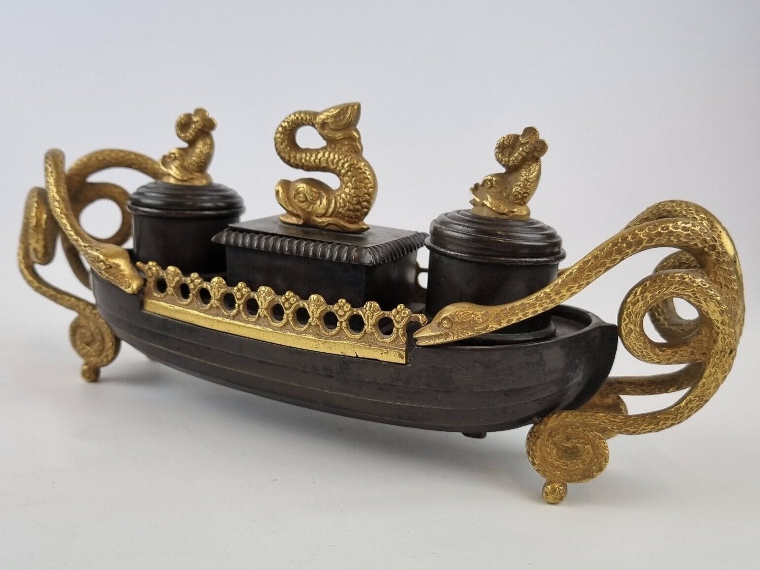 Inkstand with Dolphin and Serpent Handles