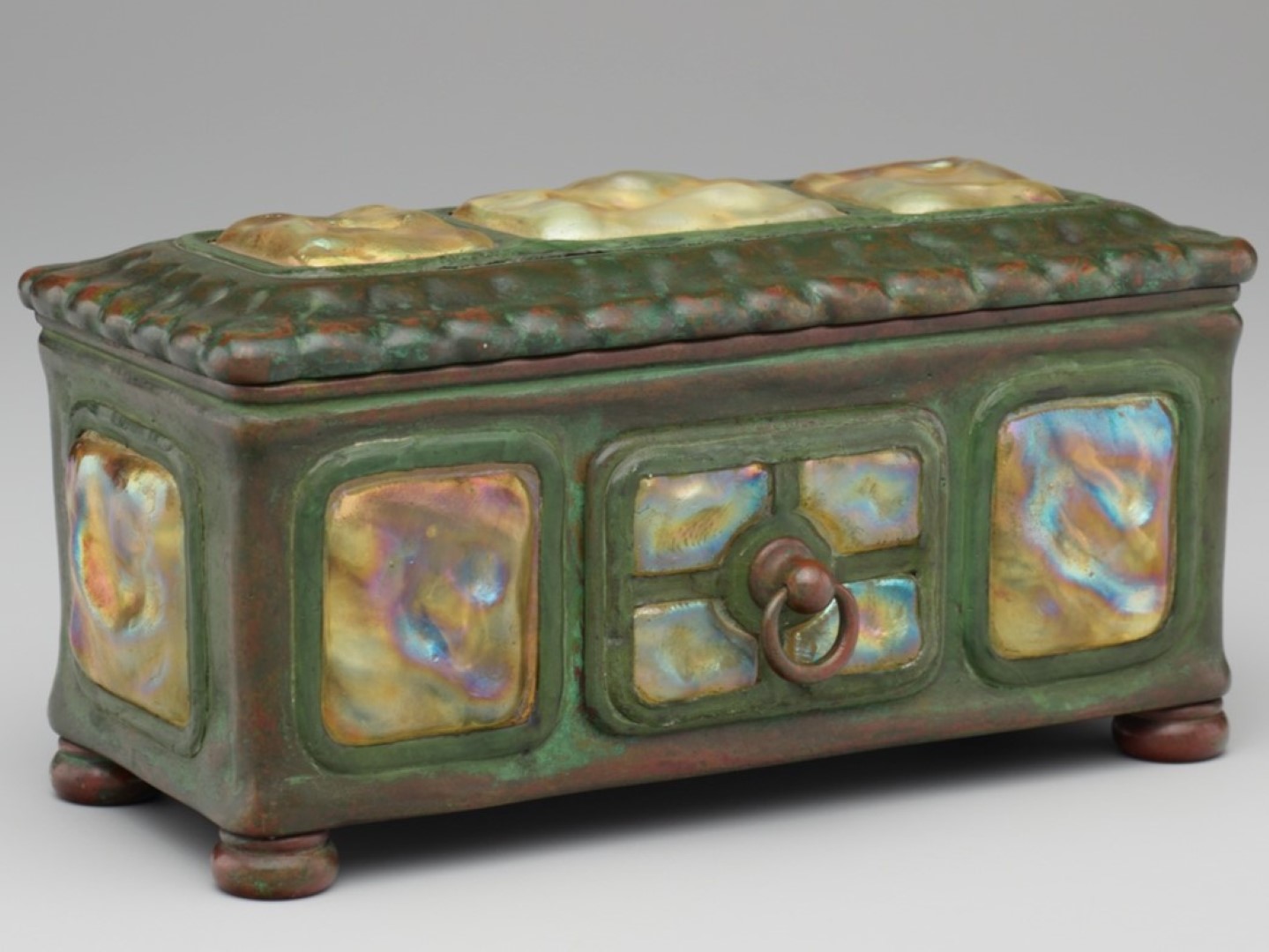 Tiffany Turtleback Double Inkstand with Hinged Cover