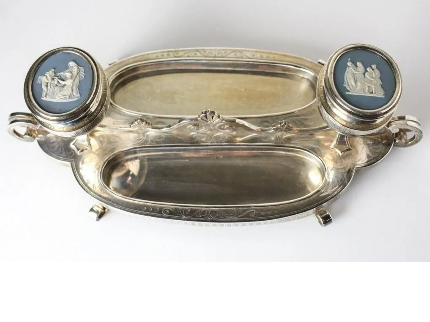 Silverplate Inkstand with Wedgwood Medallions