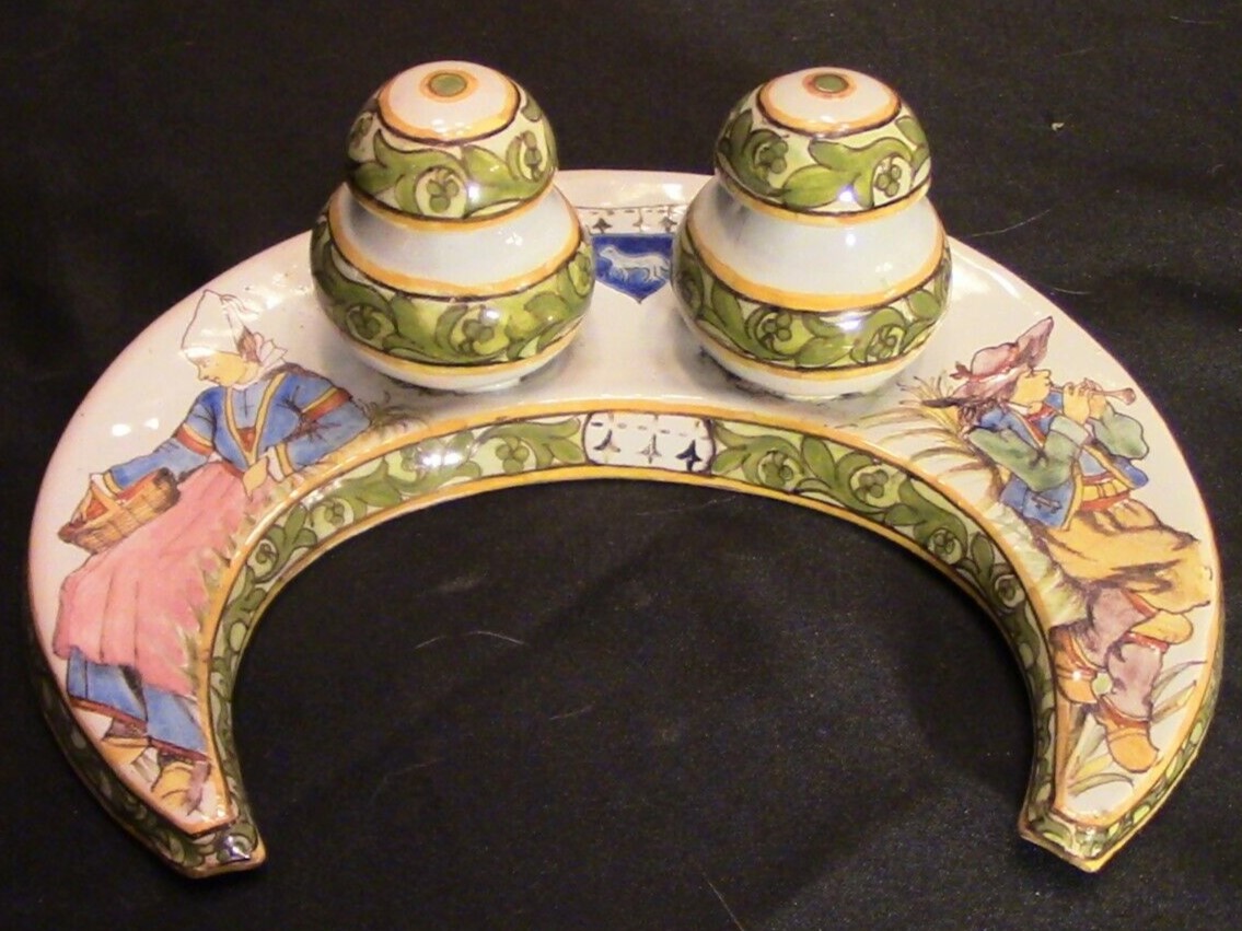 French Porquier-Beau Double Inkwell