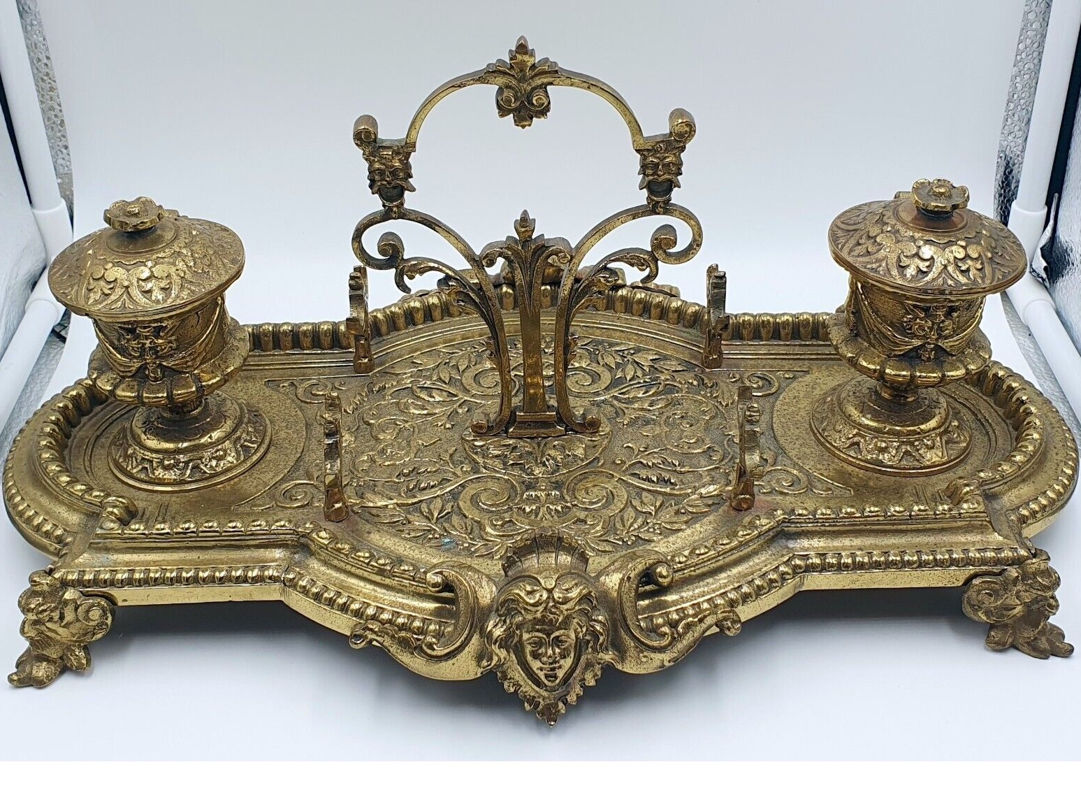Ornate Brass Double Inkstand