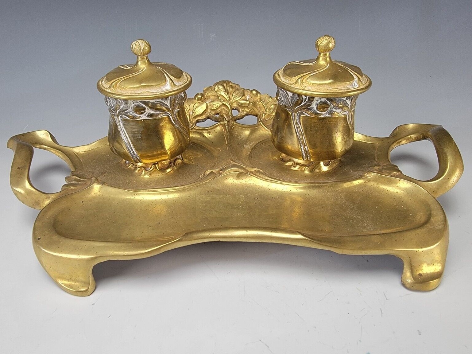 Art Nouveau Brass Double Inkstand