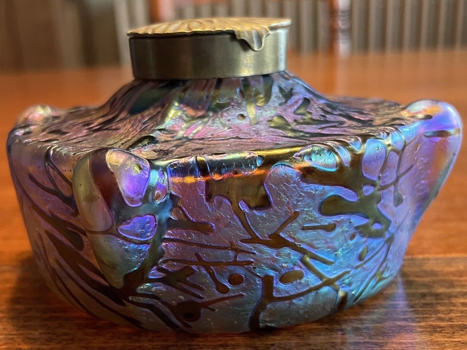 Loetz or Kralik Art Glass Inkwell