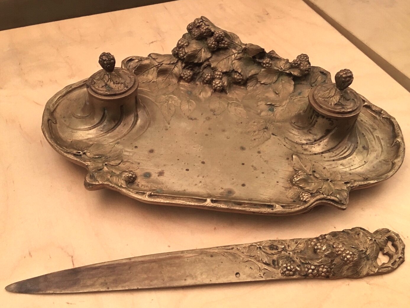 Gilt Bronze Inkstand Signed A. Marionnet