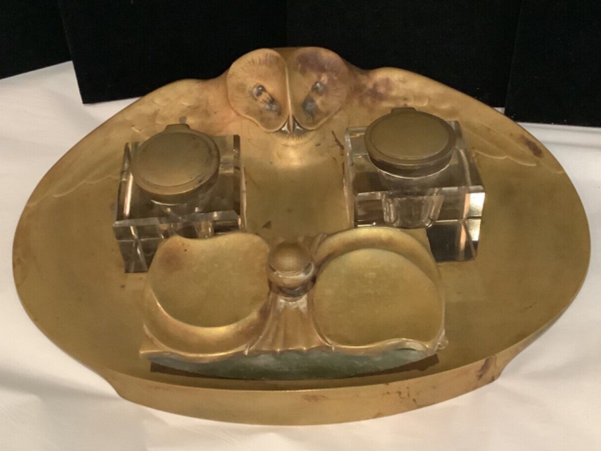 Stylized Owl Inkstand and Blotter