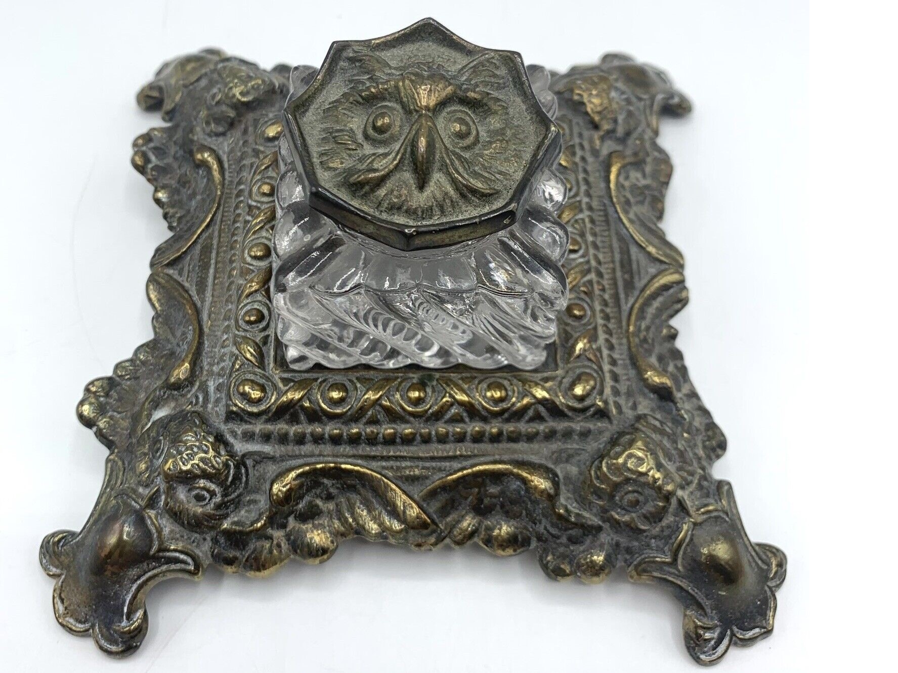 Cast Metal Owl Inkstand