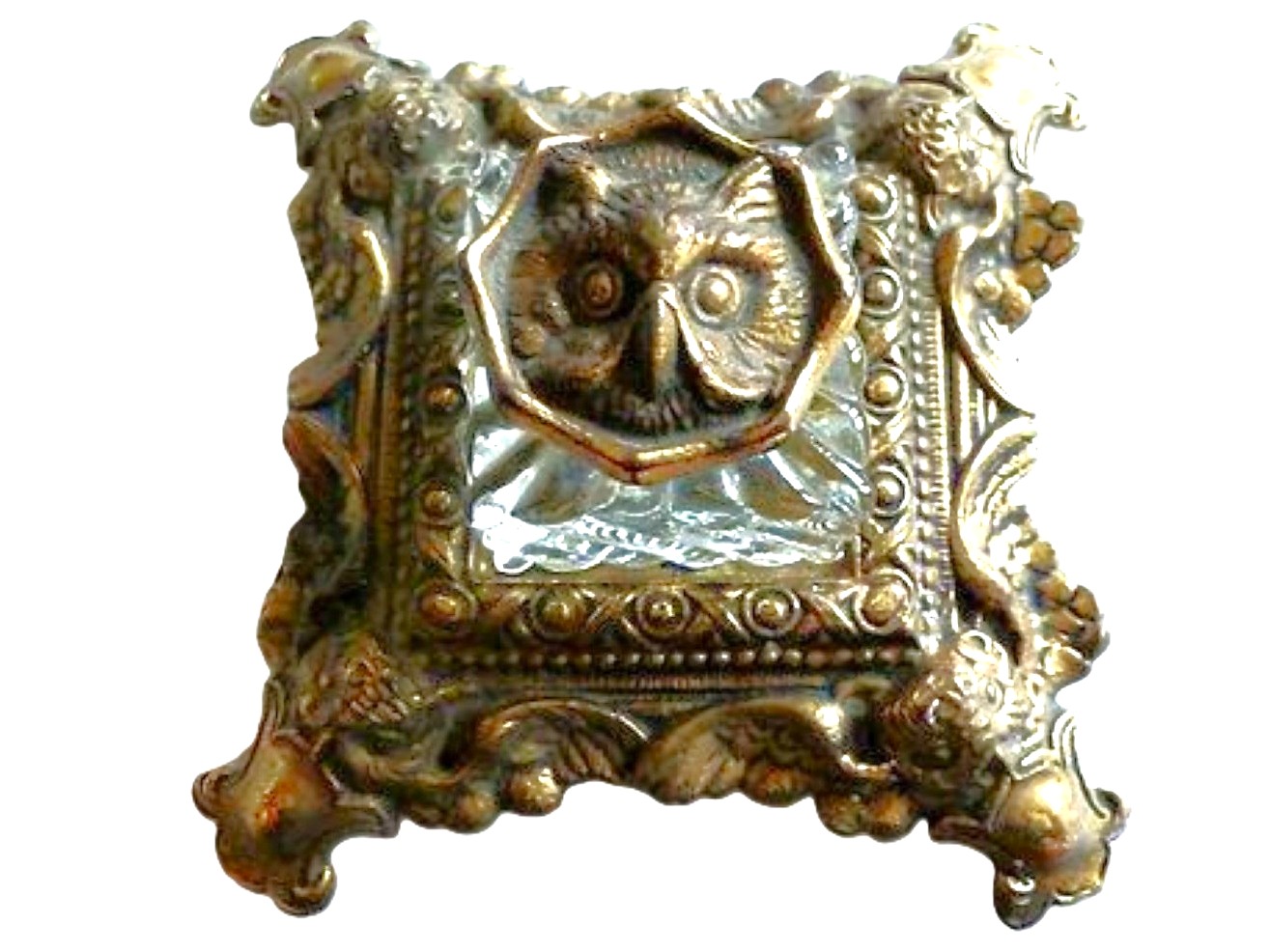 Cast Metal Owl Inkstand