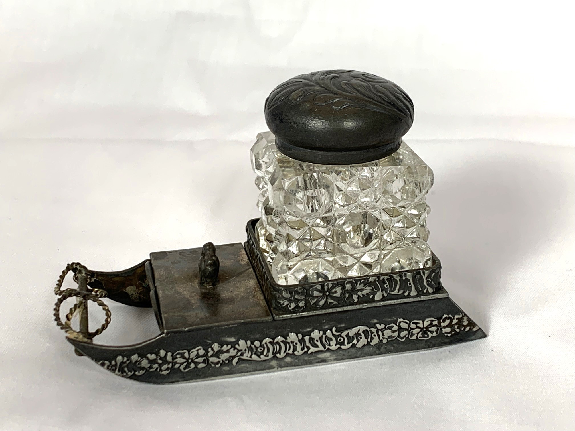 Decorative Sled Styled Inkwell