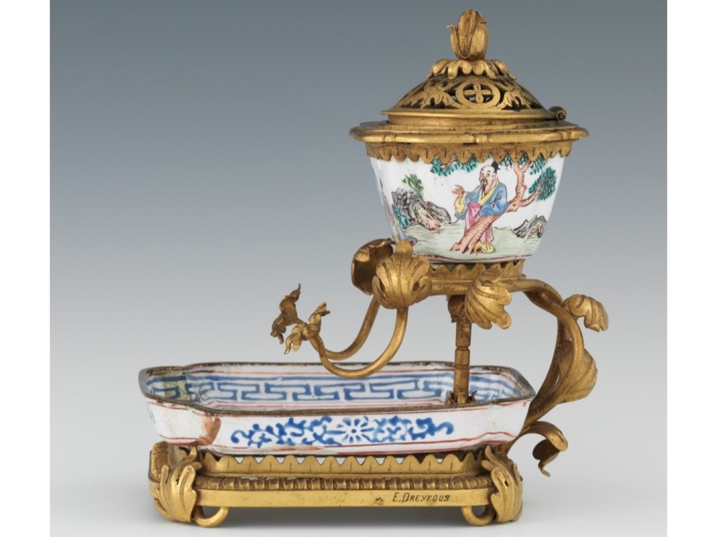 Bronze and Chinese Porcelain Inkstand