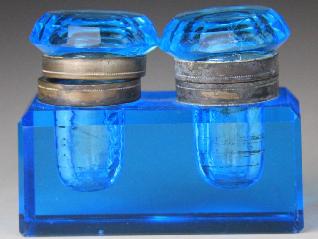 Blue Glass Double Inkwell