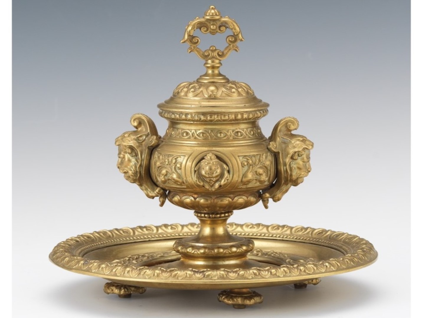French Brass Inkstand with Underplate