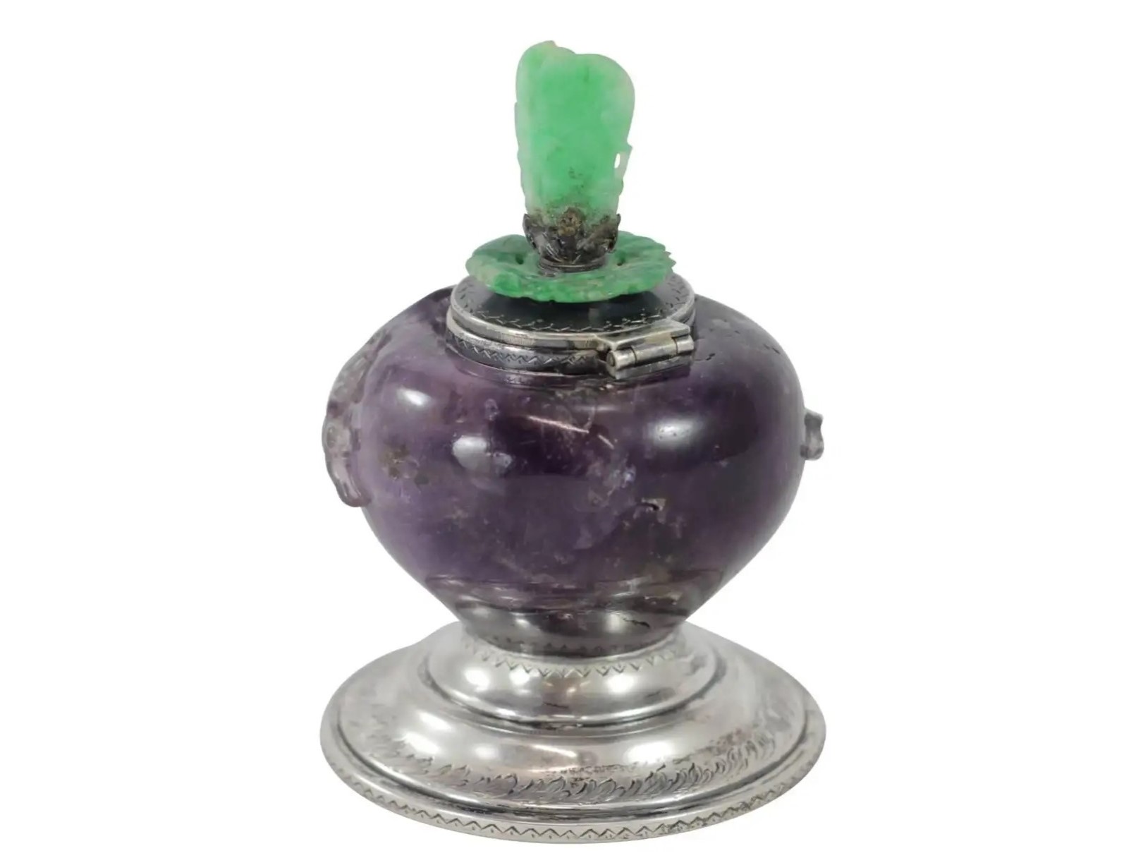 Silver, Jade, and Amethyst Inkwell