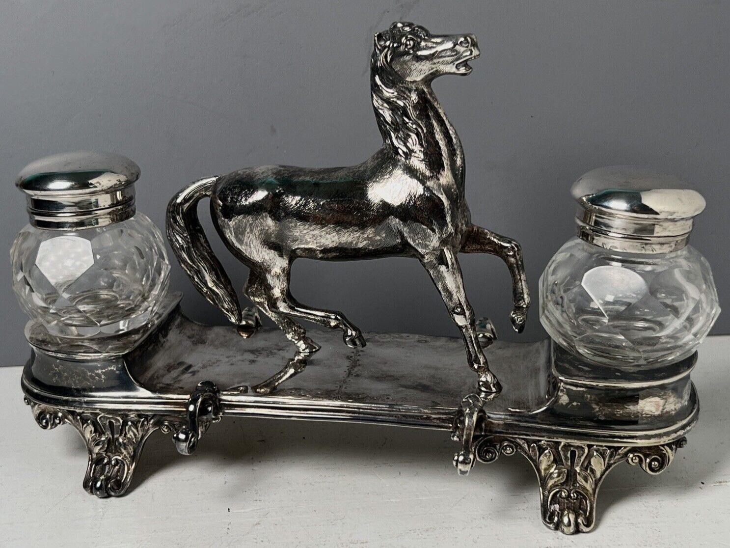Silver Horse Double Inkstand
