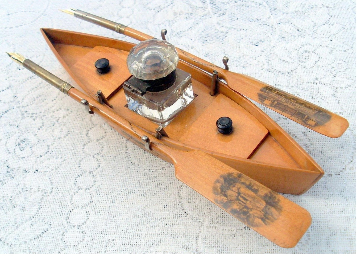 Mauchline Ware Boat-Shaped Inkstand with Oars