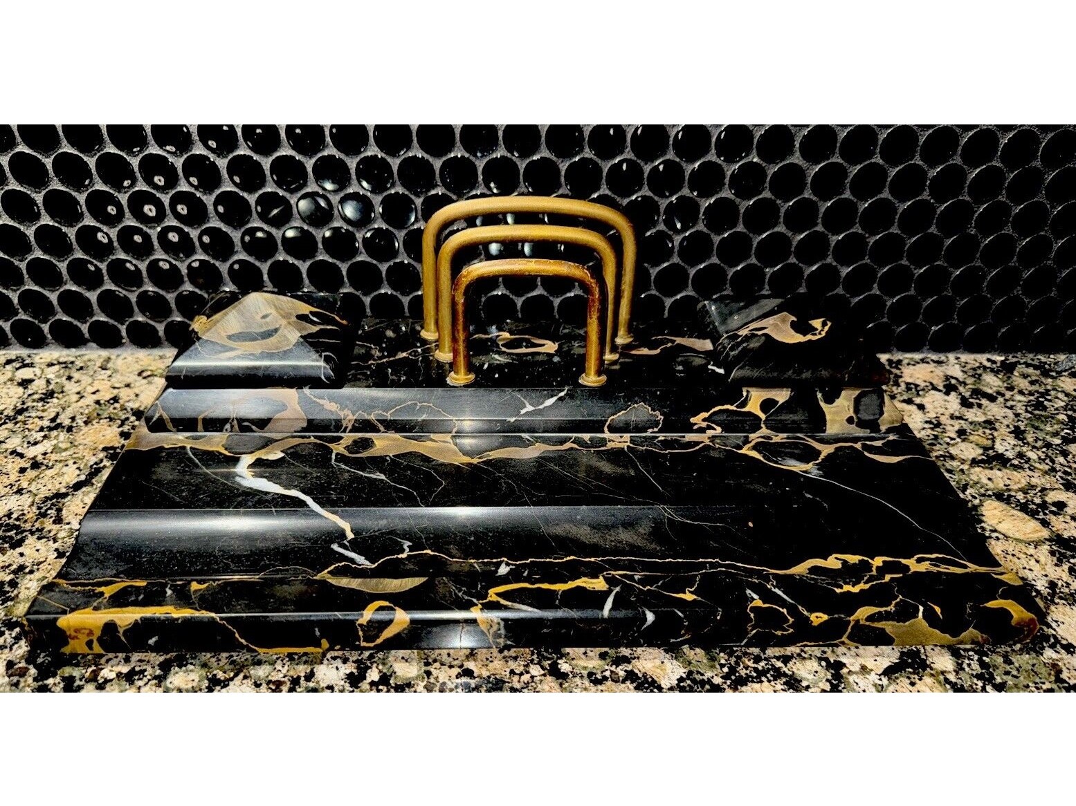Nero Portoro Marble Double Inkstand